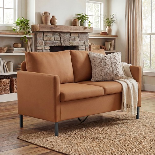 Faux leather brown love seat - seat, 2
